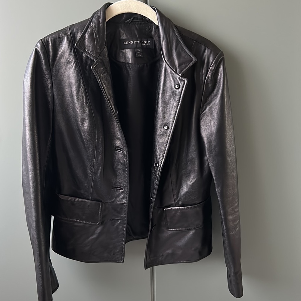 NWOT Kenneth Cole black leather blazer jacket button up coat XS